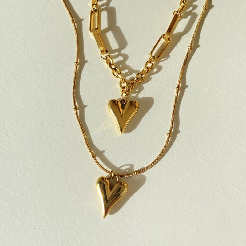 Fashion Heart Shape Copper Layered Necklaces Plating Artificial Rhinestones Copper Necklaces