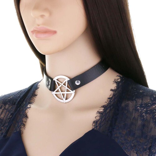 Individuality Exaggerated PU Leather Restrained Collar Fashion Belt Buckle Street Style Nightclub Sexy Five-Star Necklace Necklace