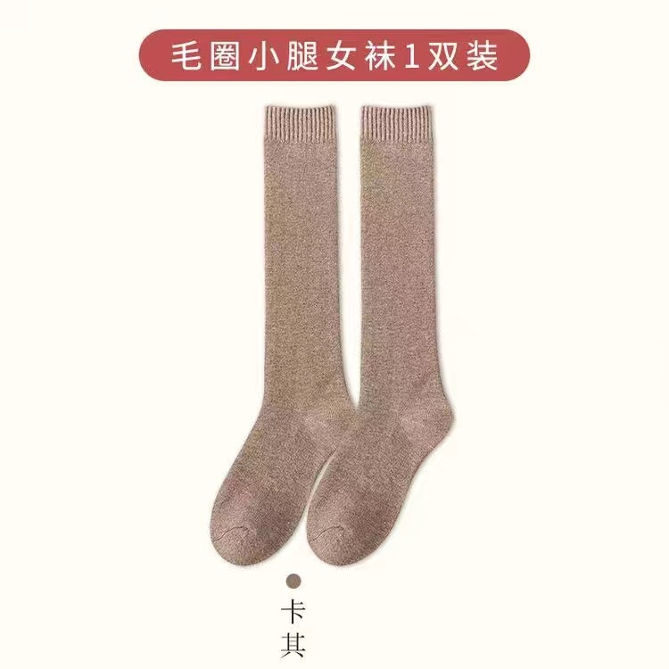 厚い保温ストッキングの女性の毛輪のすねの靴下の純色のタオルの靴下の秋冬の睡眠のベルベットの高い靴下|undefined