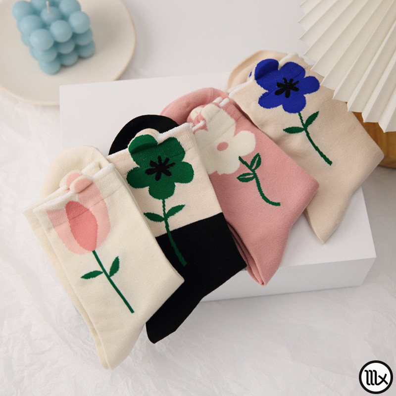 Japanese Sweet Tulip Cute Three-dimensional Flower Spring and Summer Mid-length Stockings Korean Instagram Style Fashionable Artistic Socks for Women Japanese Sweet Tulip Cute Three-dimensional Flower Spring and Summer Mid-length Stockings Korean Instagram Style Fashionable Artistic Socks for Women