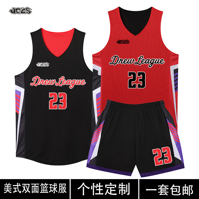 Double-sided basketball suit suit custom children's summer mesh breathable team training suit school game American jersey