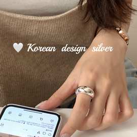 韩国小众设计宽版亮银饰品 S925纯银简约光面戒指开口叠戴高级感