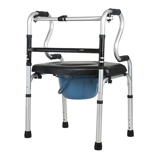 Aluminum elderly walker with adjustable wheel and seat, foldable, bedpan included, wholesale