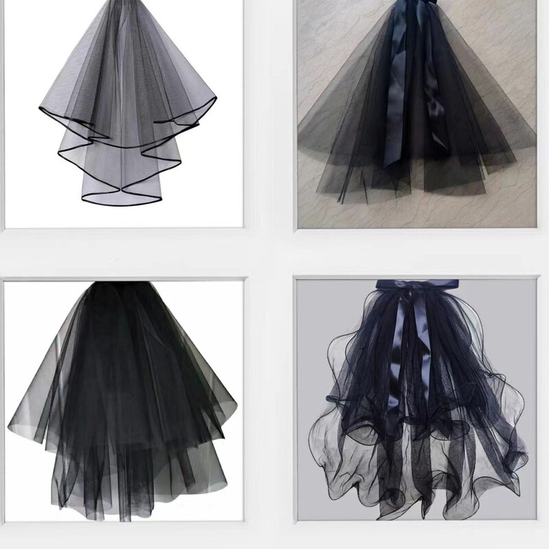 New black veil multi-layer puffy veil bride wedding license photo small veil simple Mori studio headdress New black veil multi-layer puffy veil bride wedding license photo small veil simple Mori studio headdress