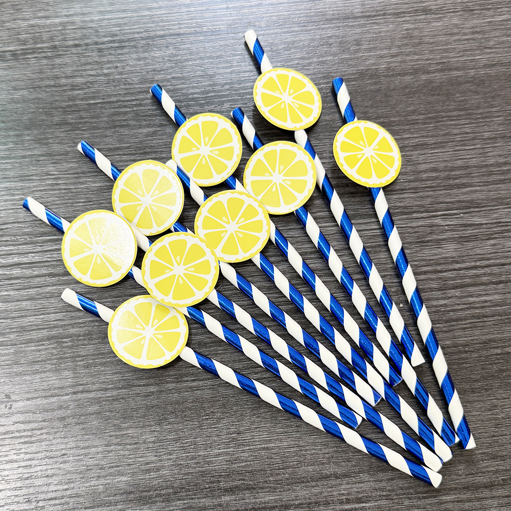 Punto transfronterizo al por mayor papel creativo pajita decoración de fiesta pajita de limón mesa de postre vestido botella de pudín plug-in