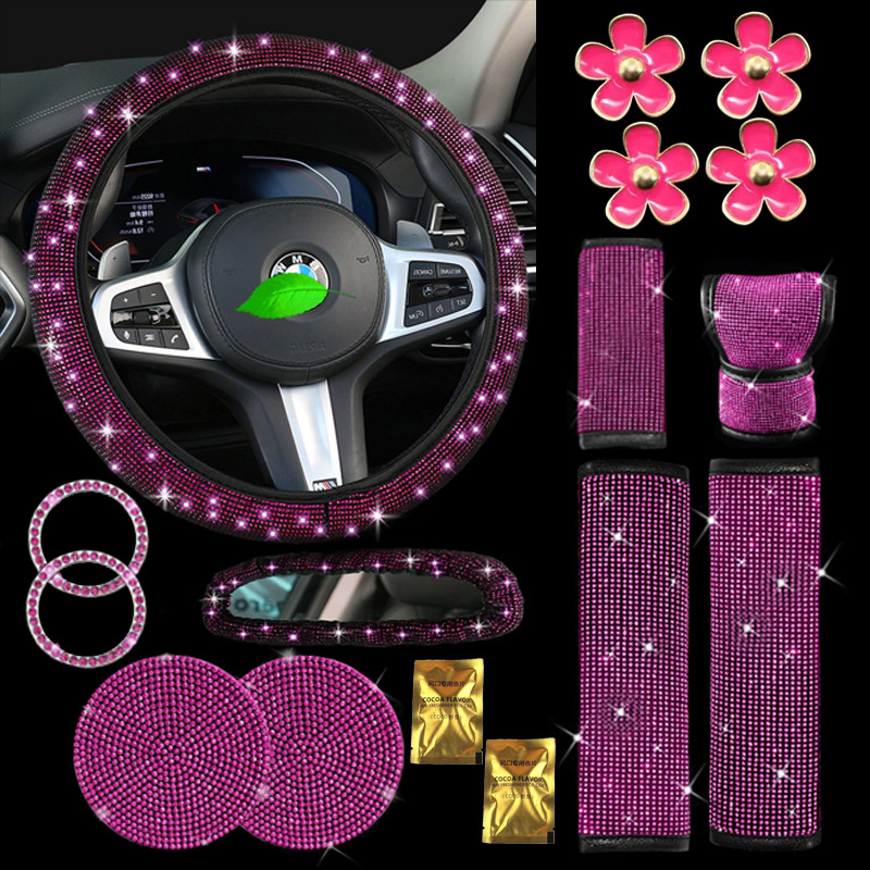 Cross-Border Car Full Diamond Seat Belt Shoulder Cover Hot Diamond Seat Belt Cover Color Diamond Black Diamond Car Diamond Interior Cover