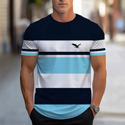 European and American Cross-border 3D Digital Short-Sleeve Amazon Best Selling New Fashion Casual Crew Neck T-Shirt Breathable Sweatproof Top
