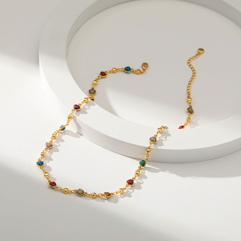 Fashion Heart Shape Copper Inlaid Zircon Necklace