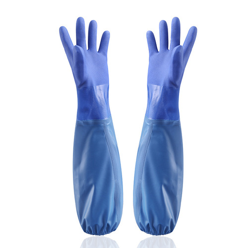 Blue extended durable waterproof aquatic sleeve gloves for sea fishing and seafood work cotton gauze fishing gloves