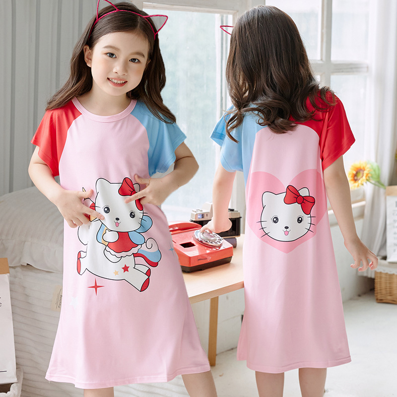 Children's nightdress summer new short-sleeved girls' pajamas Korean cute princess dress thin girls' nightdress home wear