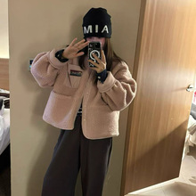 现货2025冬季新韩国东大门宽松休闲立领单排扣两面穿摇粒绒外套女