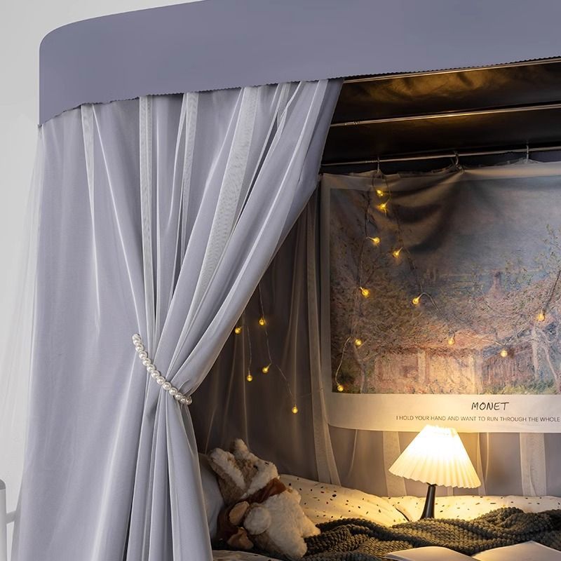 Curta de cama en forma de U doble carril deslizante en el dormitorio de estudiantes universitarios Guía de guía de dormitorio en forma de U cortina mosquiteros portátiles integrados