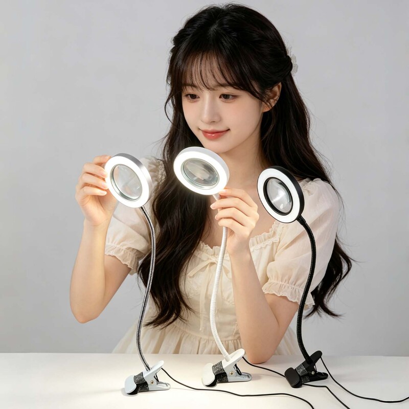 Black, Silver, and White Three-Color Soft Tube High-Magnification Magnifying Glass Lamp with Multiple Sizes Available, Led Fill Light for Repair, Beauty, and Tattooing Desk Lamp