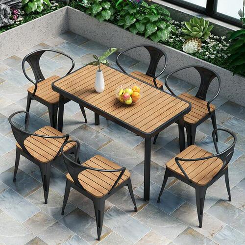 Outdoor Garden Balcony Waterproof Sunshade Table and Chair Set Outdoor Table Wood Plastic Outdoor Terrace Courtyard Leisure Small Table and Chairs