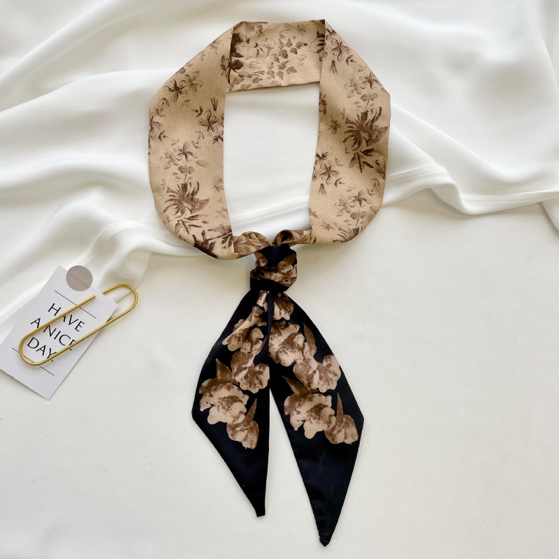 Bufanda larga de seda para mujer 2025 nuevo estilo coreano de alta gama verde verano delgada bufanda de seda lazo para el cabello diadema de bufanda de seda.