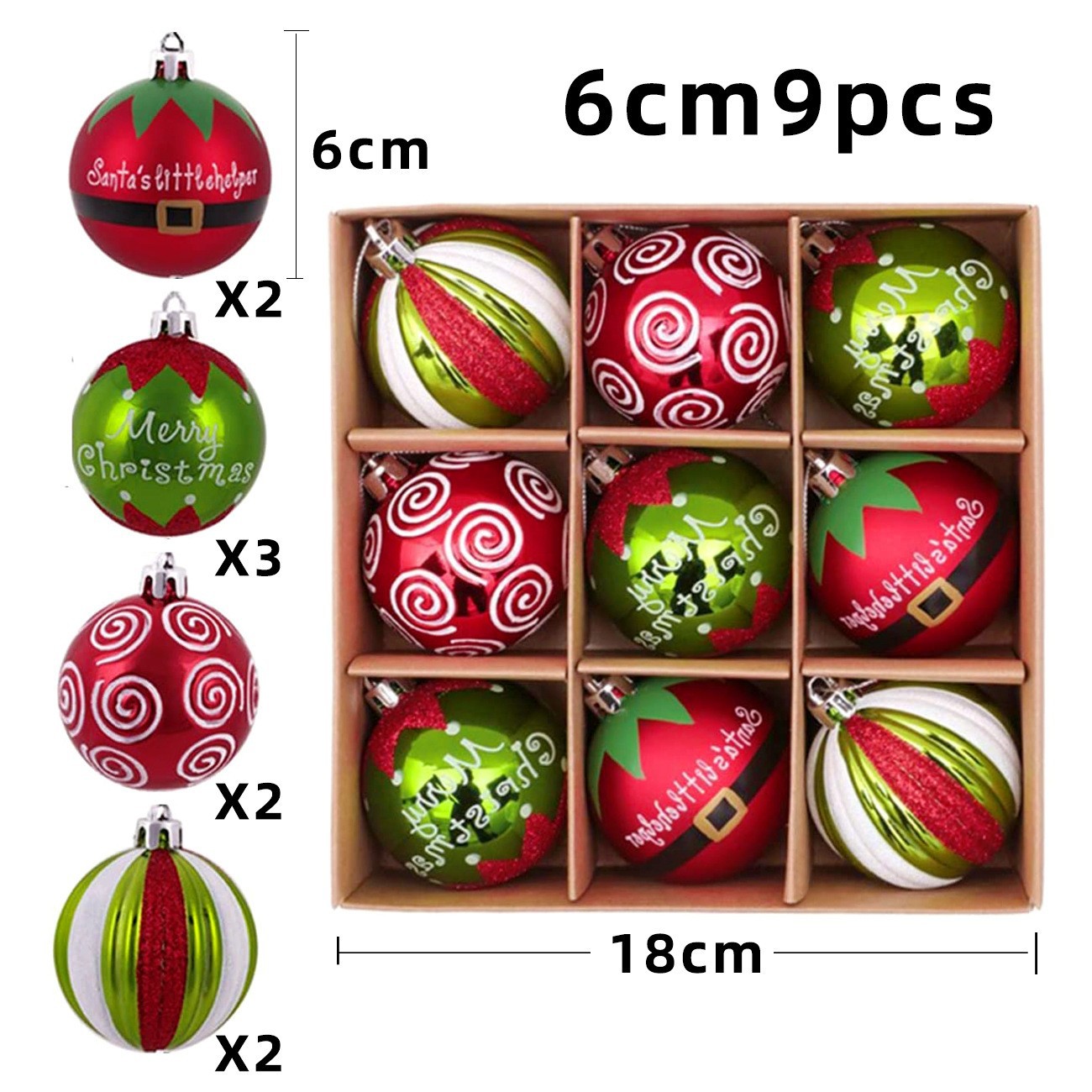 Inventario 6cm 9pcs Navidad pintada de plástico galvanizado bolas de Navidad Grinch árbol de Navidad bolas decorativas