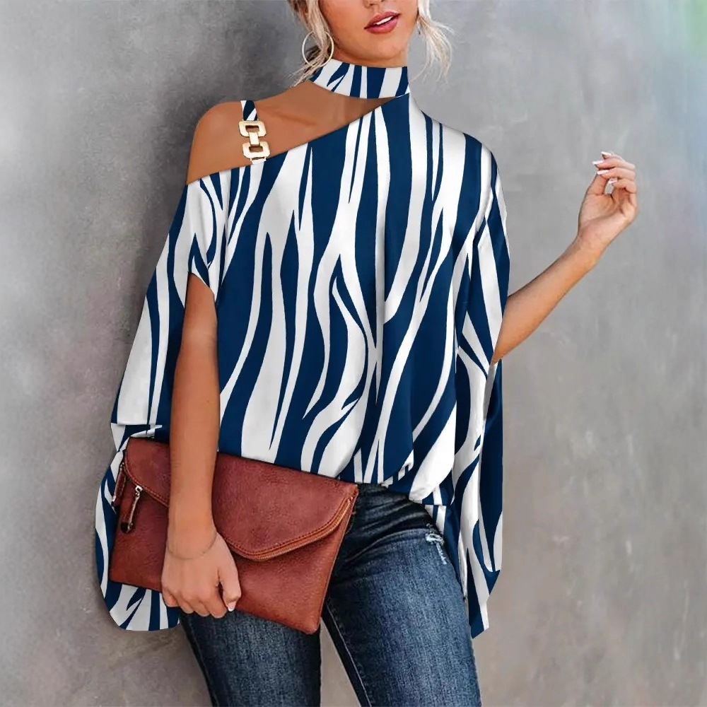 2022 estación independiente deseo Amazon popular verano Halter Batwing manga camisa impresa camisa de las mujeres ropa de mujer