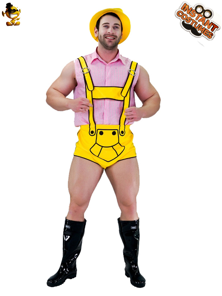 Traje de Halloween verde Plaid cerveza marrón suspender pantalones traje fiesta desgaste Cosplay traje