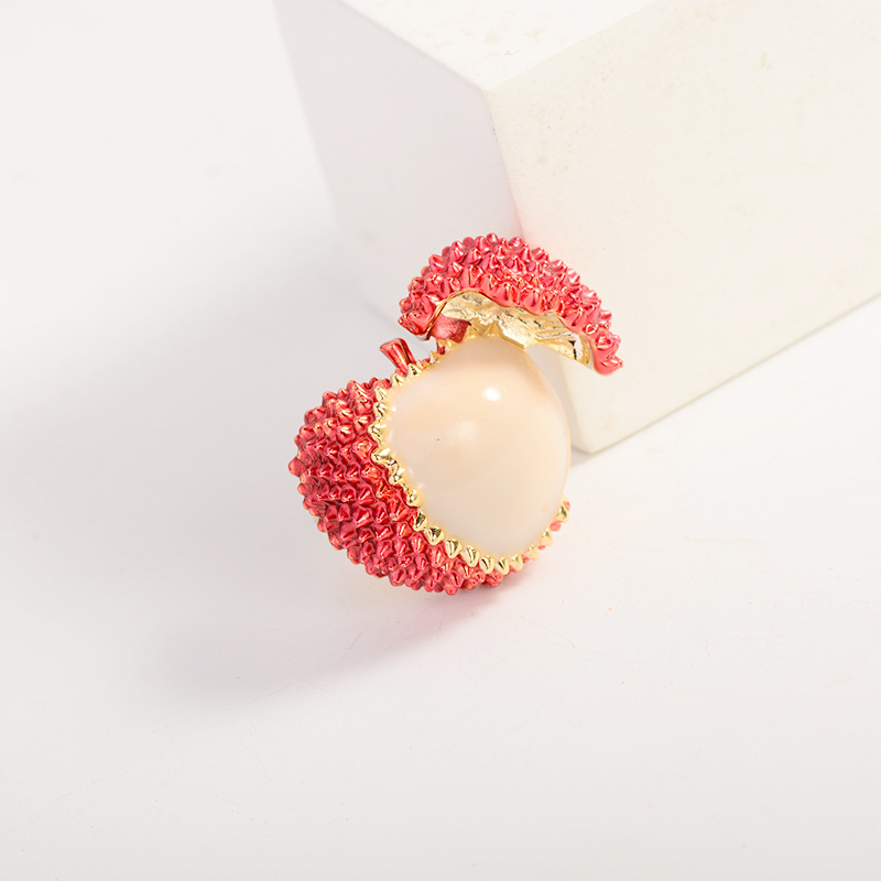 New Handmade Enamel Brooch Corsage Exquisite Diamond-Encrusted Korean Style Lychee Brooch Versatile Clothing Accessories Pin for Women