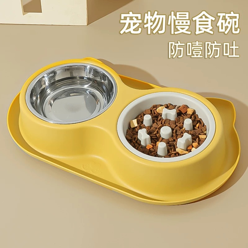 Tazón de gato Tazón de perro Tazón de comida lenta para perros Tazón de comida lenta para agua potable para gatos Tazón de comida lenta Un tazón de dos para mascotas anti-fugas de hormigas al por mayor