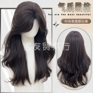 Jiyou trade line wig black brown daily horoscope bangs women's full head cover big wave curly hair wholesale cross-border