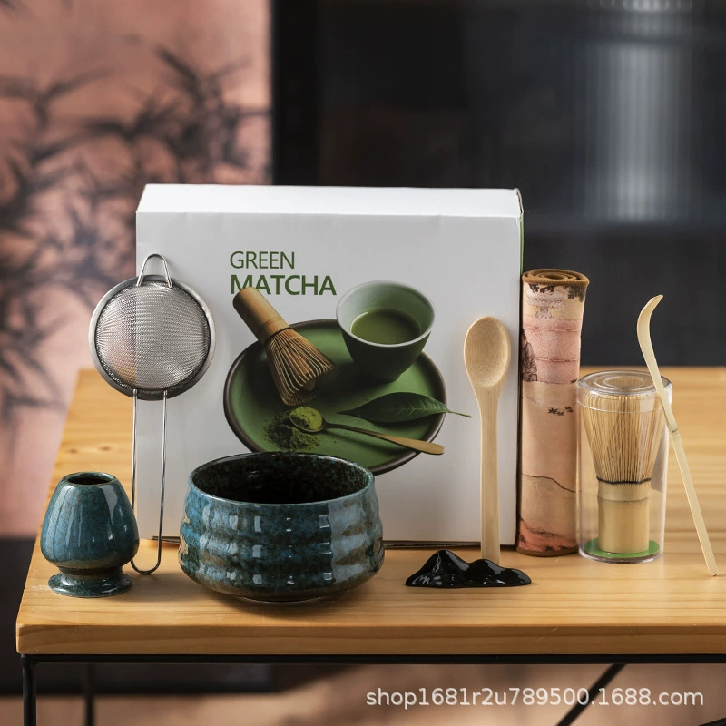 Керамический чайный набор Japanese matcha, 8 предметов, чаша маття и принадлежности, матовые цвета