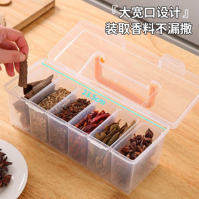 Caja de almacenamiento de especias dividida transparente, caja de almacenamiento de sellado de cocina doméstica con cierre de tapa, caja de condimentos de boca ancha grande