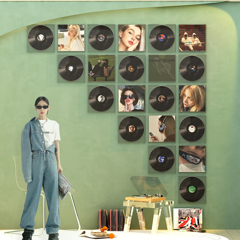 Trendy Store Photo Area Setup Check-In Background Wall Decoration Milk Tea Acrylic Photo Glass Nfc Music Wall