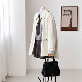 【优月上弦】韩系百搭斗篷时尚款时尚通勤简约翻领中长羊毛大衣HL