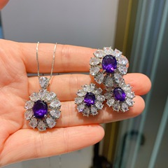 Zhuang Sheng Sheng Jewelry Live Stream Hot Selling Fashion Jewelry Set Purple Orchid Zircon Micro Pendant Earrings and Ring Set of Three