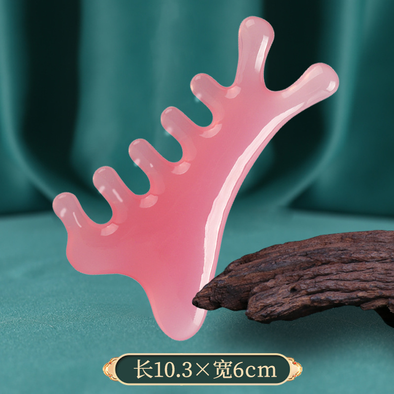 Peine de masaje cuatro en uno de resina real, tratamiento de cabeza de pulpo, peine de meridiano de dientes anchos, tabla raspadora en forma de corazón, barra de tendón de punto de acupuntura