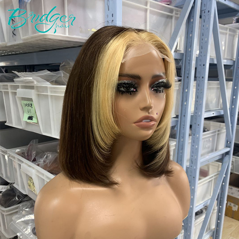 4*4 doble trama BOB cabello real castaño con tocado de color rubio_voghion.com