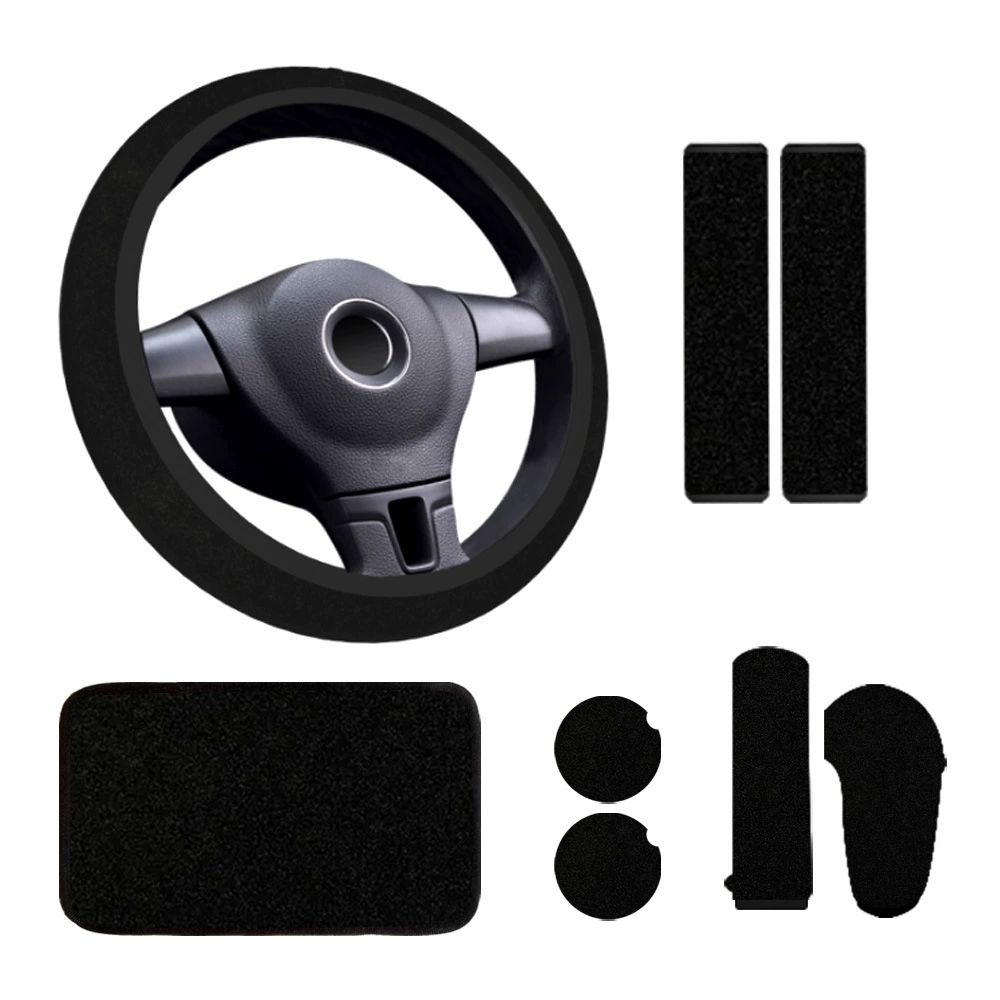 Европейский и американский Amazon Temu, универсальный комплект чехлов для руля автомобиля, полностью черный, 8 предметов, для трансграничной торговли