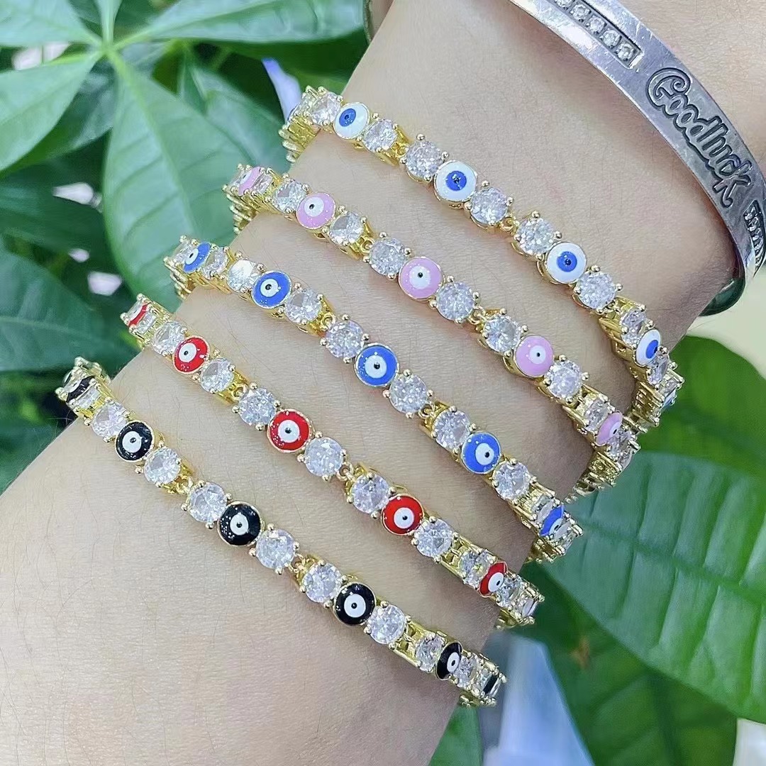 Fashion Devilu0027S Eye Copper Plating Inlay Zircon Bracelets 1 Piece