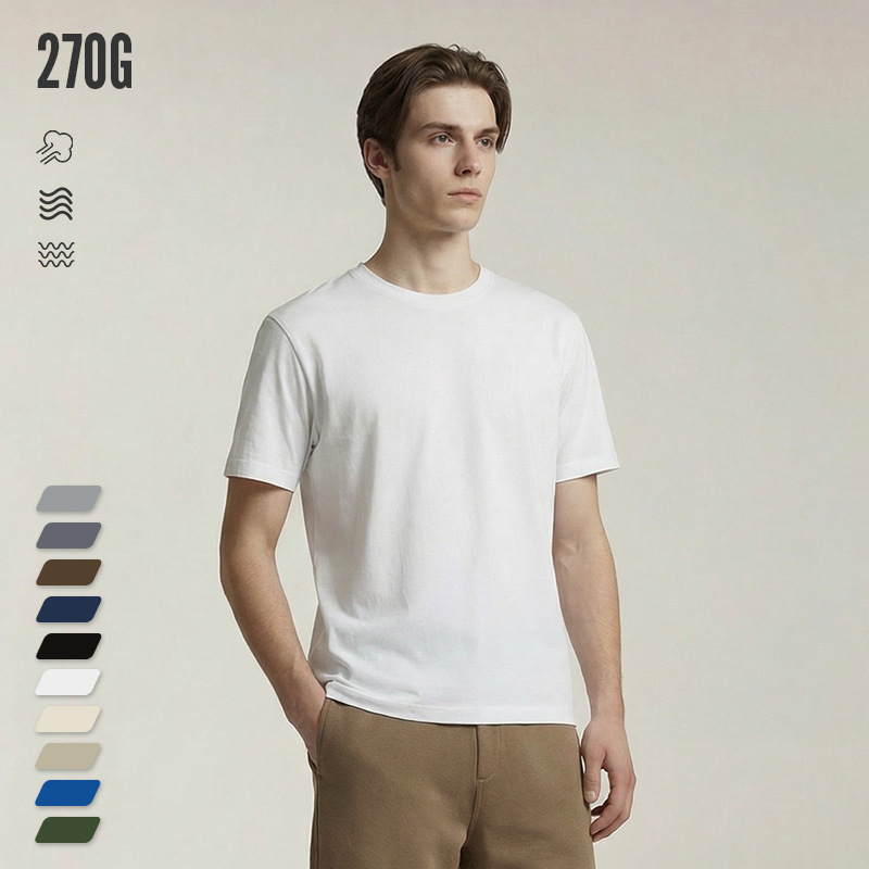 270g Heavyweight Xinjiang Cotton Solid Color Pure Cotton Amekaji Crew Neck Short-Sleeve T-Shirt for Men and Women with Manufacturer's Logo Printing