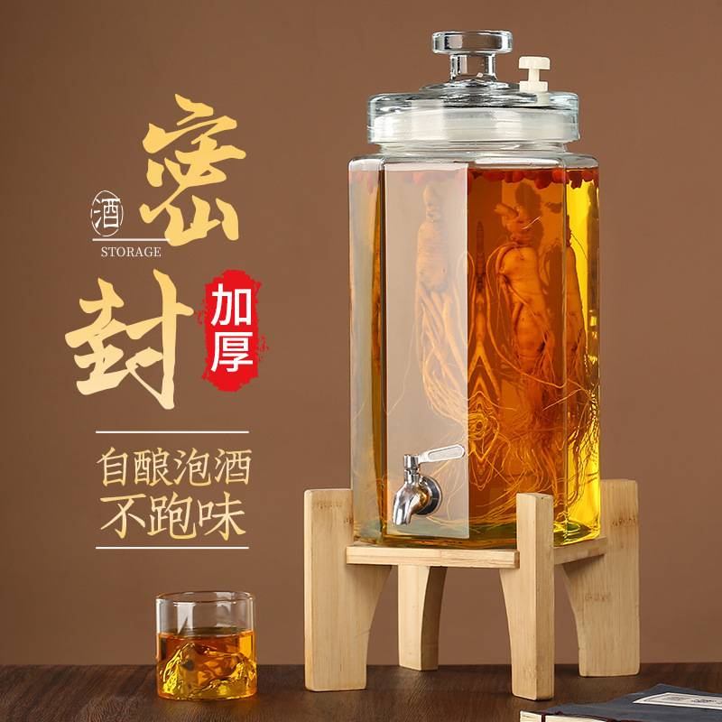 Glass Wine Bottle with Faucet Seal 5kg Ginseng Wine Jar Wine Container Without Silk Flower Universal