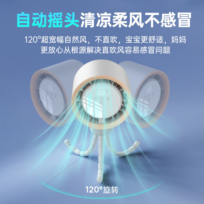 2025 クロスボーダーベビーカー自動首振りファン屋外ベビーカー特別なポータブルタコファン|undefined