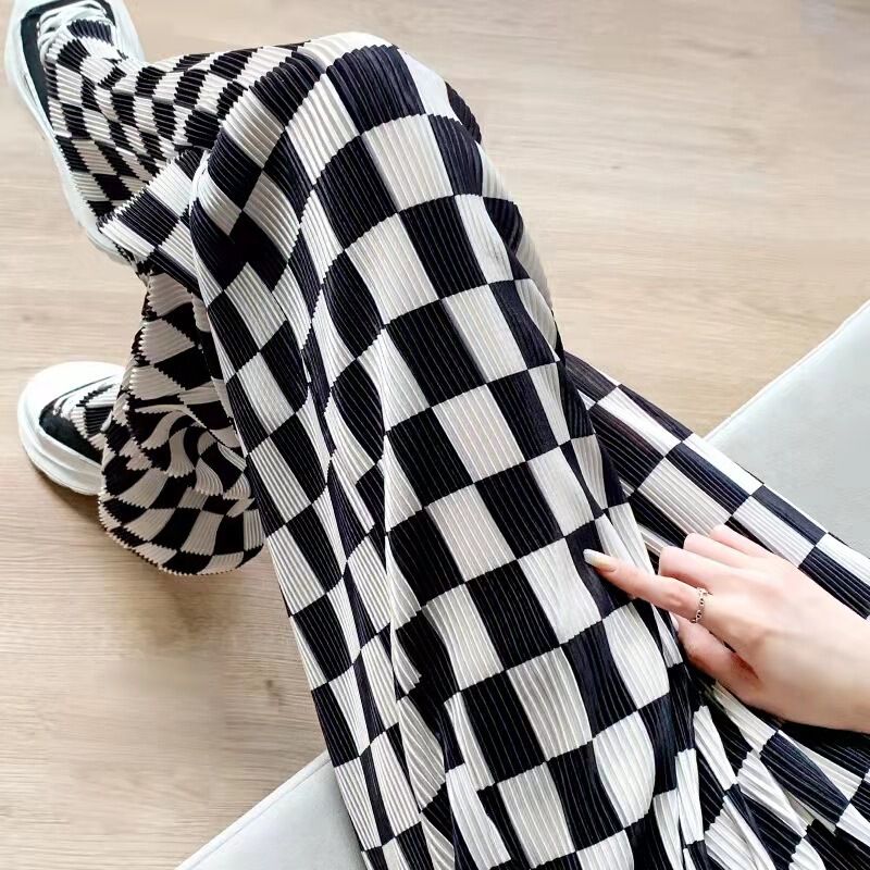 Spring and Summer Letters Popular Fashion Pregnant Women's Ice Silk Pants Wide Leg Pants Korean Casual Internet Celebrity Checkerboard Pants