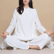 瑜伽服套装女棉麻白色宽松冥想疗愈禅服禅修服居士美容师班服套装