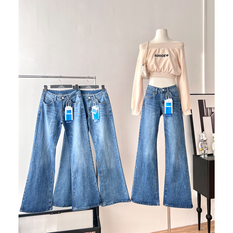 Tall Women's Stylish and Cool Retro Flared Jeans, Low-Waisted, Slimming, Loose Fit, Good Quality Pants for Spring and Autumn Tall Women's Stylish and Cool Retro Flared Jeans, Low-Waisted, Slimming, Loose Fit, Good Quality Pants for Spring and Autumn