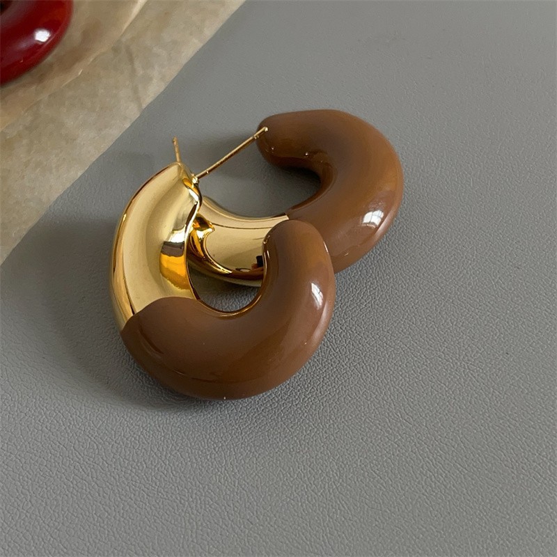 C-shaped Stud Earrings Retro Designer Style Metal Enamel Jewelry_voghion.com
