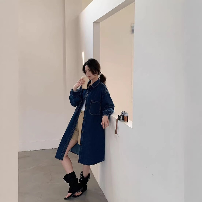 Spring New Maternity Wear Korean Style Single-Breasted Mid-Length Denim Shirt Dress Fashionable and Stylish Maternity Cardigan Spring New Maternity Wear Korean Style Single-Breasted Mid-Length Denim Shirt Dress Fashionable and Stylish Maternity Cardigan