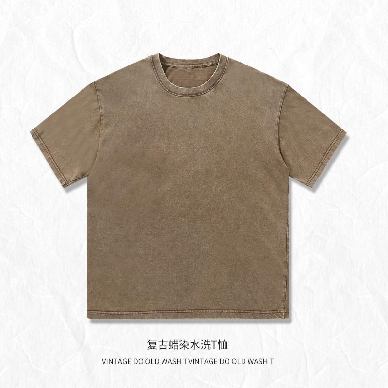 Camiseta de manga corta de algodón lavada desgastada de 230g personalizada para hombres y mujeres, media manga transfronteriza, ocio europeo y americano, pareja personalizada