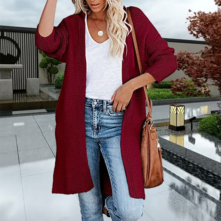 Damen-Strickjacke, lässiger einfarbiger Mantel, großer Pullovermantel_voghion.com