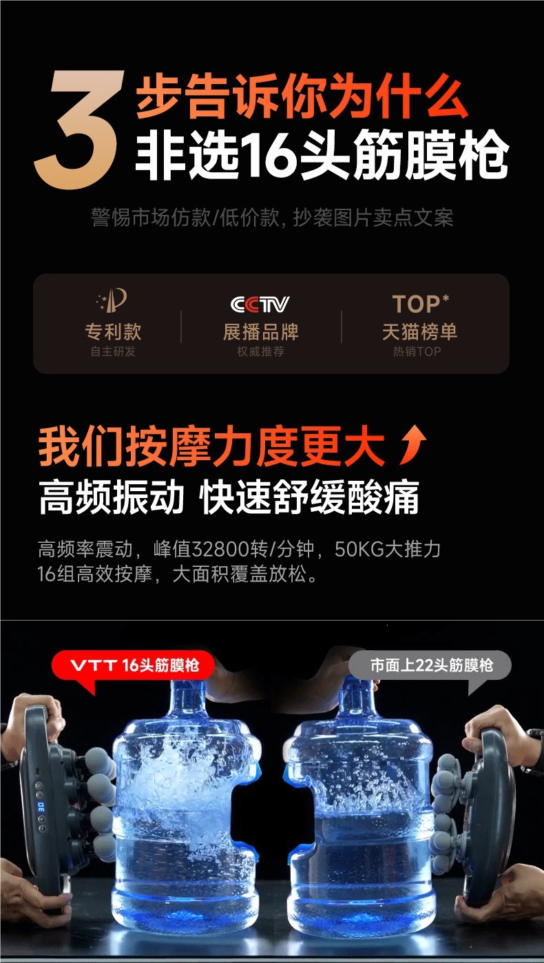 VTT Fascia Gun Muscle Massager with 16 Heads for Relaxing Legs, Waist, Back, Shoulders, and Neck - Professional Multifunctional Device