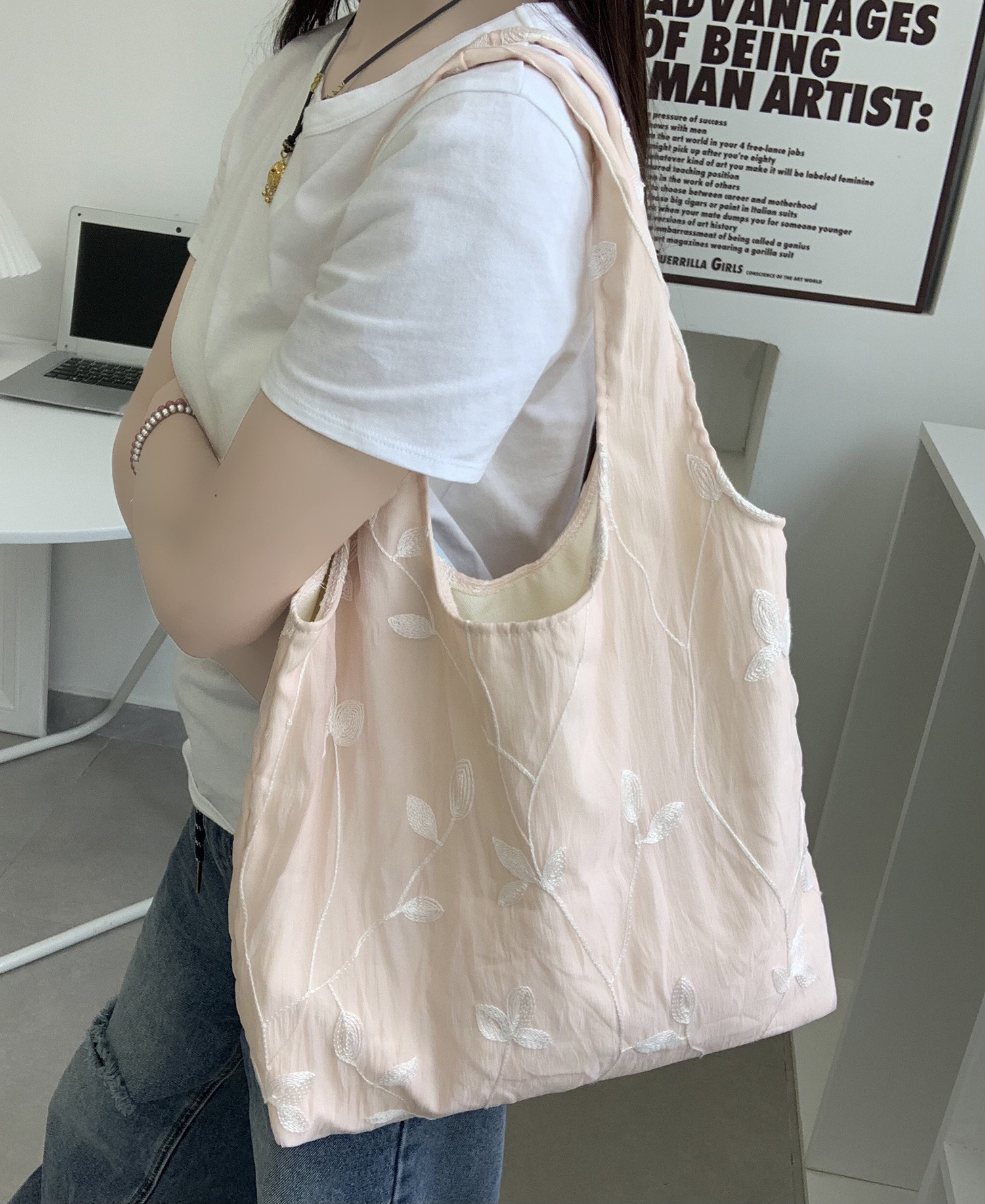 Bolso de lona diseño sentido verano nuevo bolso simple flor de hada bolso de hombro de encaje bolso de mano arte