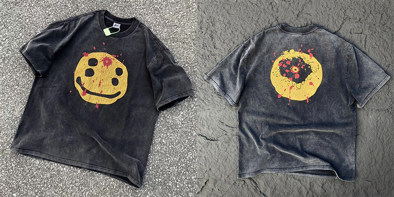 Vintage lavado viejo vintage manga corta marca de moda americana niebla calle suelta VTG casual cuello redondo hombres y mujeres camiseta