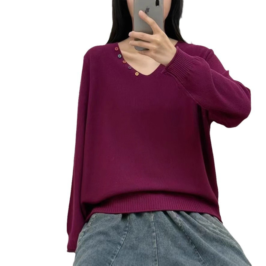 Sweater, V-neckline, oversize, Korean style