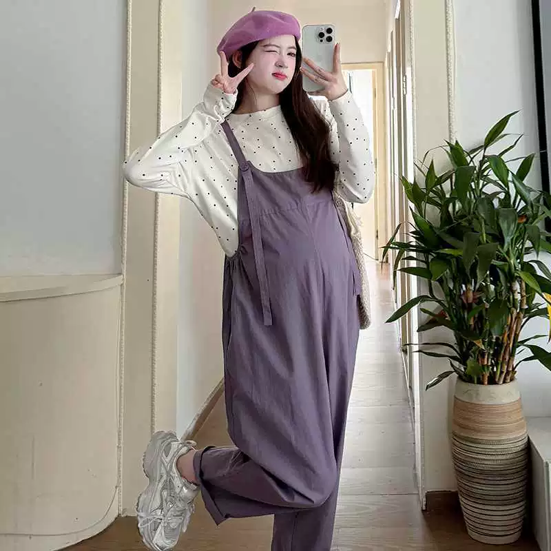 Set for pregnant, T-shirt, overall for leisure, trousers, Korean style