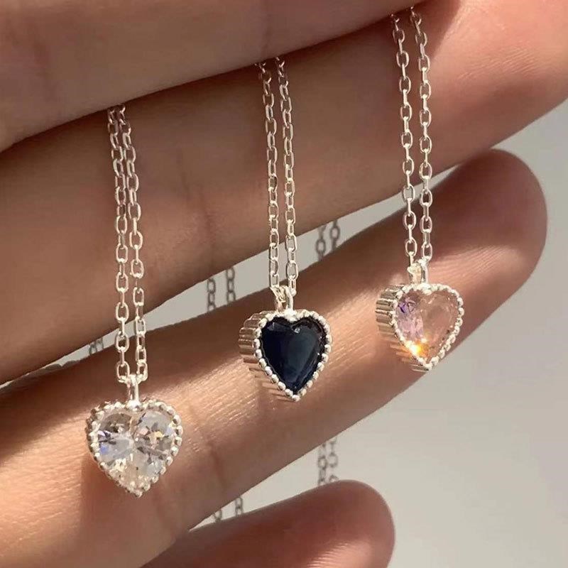 8g Weight Zircon Inlay Material 925 Sterling Silver Zircon Plating Inlay Heart Shape Pendant Necklace